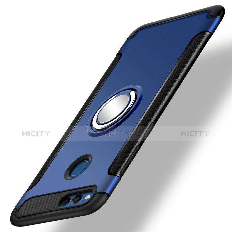 Custodia Silicone e Plastica Opaca con Anello Supporto per Huawei Honor 7X Blu