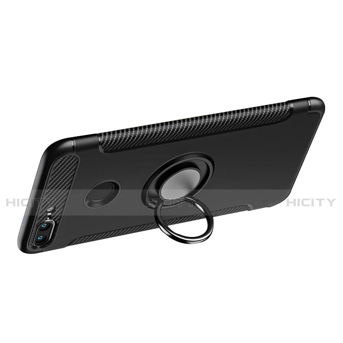 Custodia Silicone e Plastica Opaca con Anello Supporto per Huawei Honor 9 Lite Nero