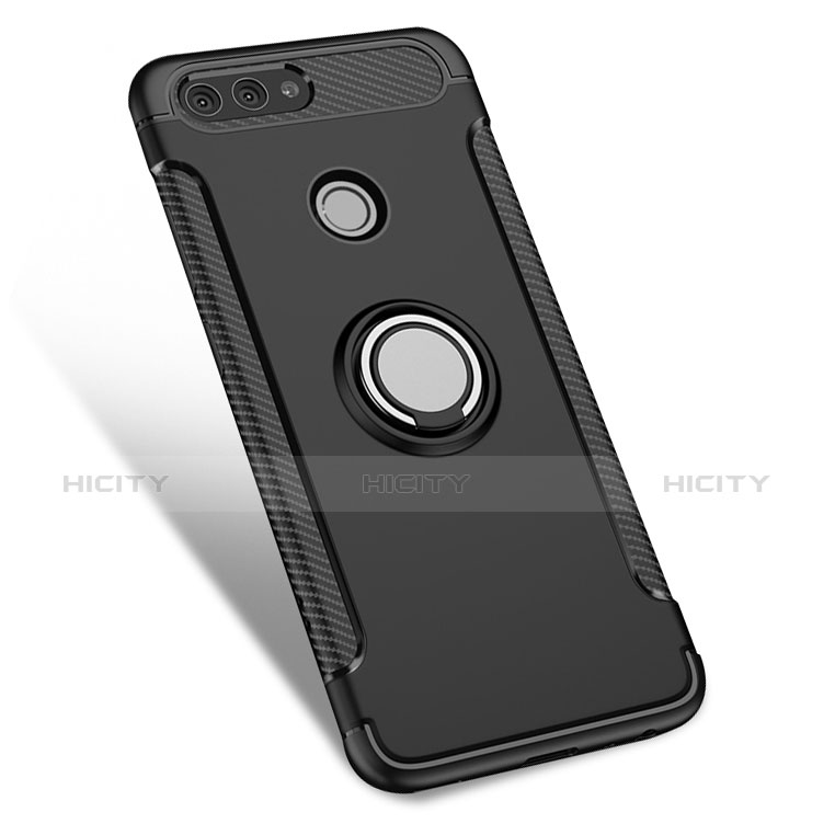 Custodia Silicone e Plastica Opaca con Anello Supporto per Huawei Nova 2 Nero