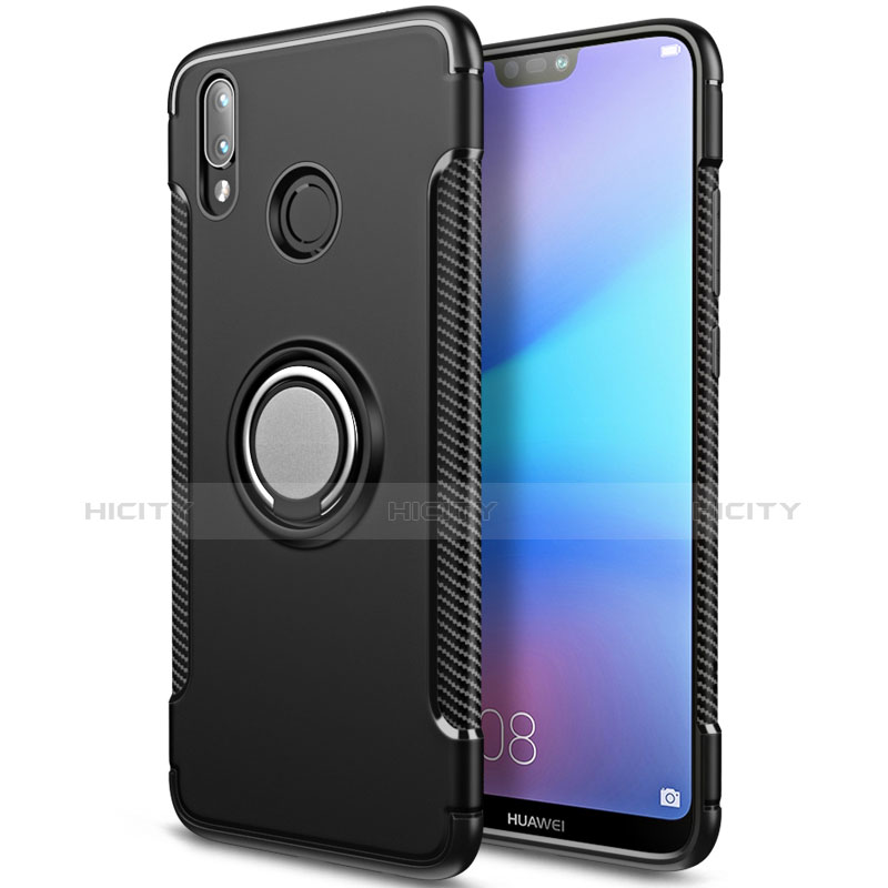 Custodia Silicone e Plastica Opaca con Anello Supporto per Huawei Nova 3e Nero