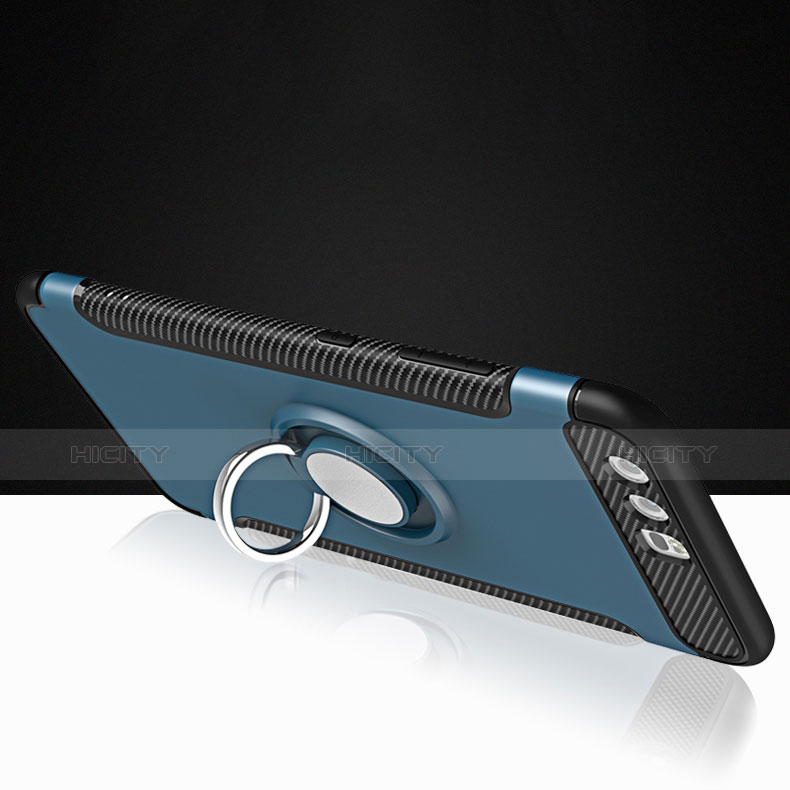 Custodia Silicone e Plastica Opaca con Anello Supporto per Huawei P10 Blu
