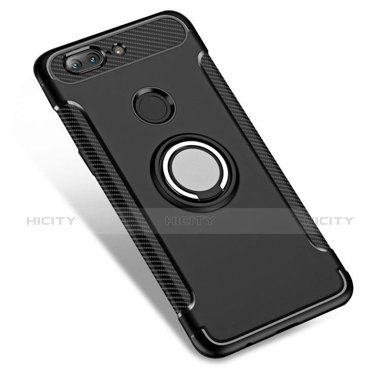 Custodia Silicone e Plastica Opaca con Anello Supporto per OnePlus 5T A5010 Nero