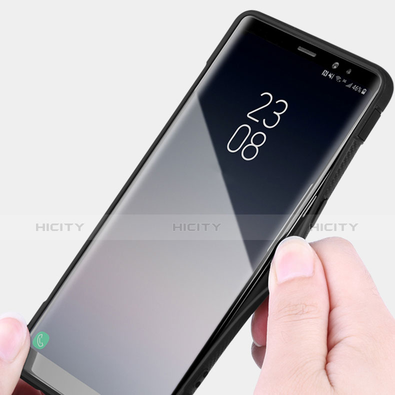 Custodia Silicone e Plastica Opaca con Anello Supporto per Samsung Galaxy Note 8 Duos N950F Nero