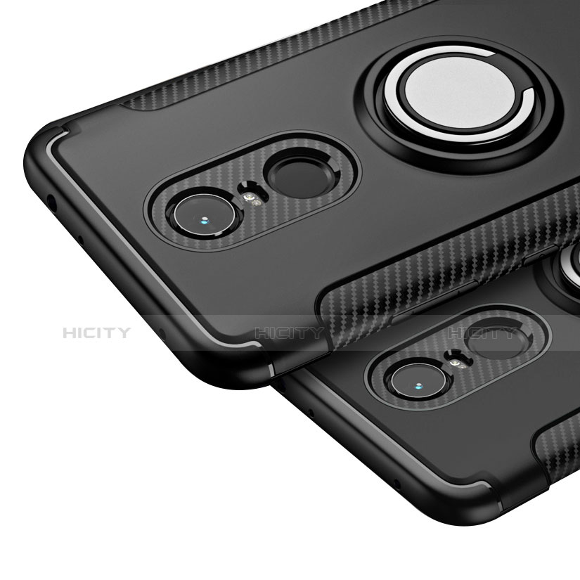 Custodia Silicone e Plastica Opaca con Anello Supporto per Xiaomi Redmi Note 5 Indian Version Nero