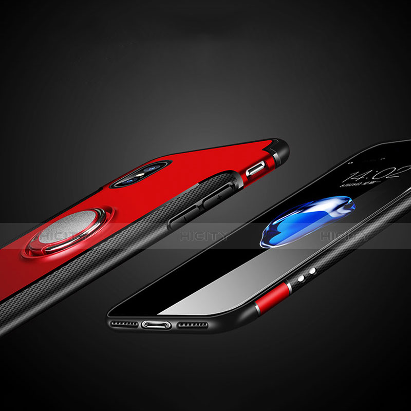 Custodia Silicone e Plastica Opaca con Anello Supporto T01 per Apple iPhone Xs Max Rosso