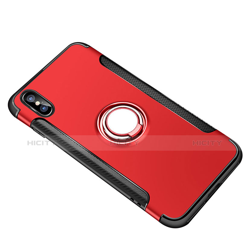 Custodia Silicone e Plastica Opaca con Anello Supporto T01 per Apple iPhone Xs Max Rosso