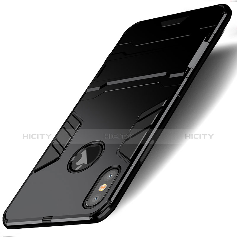 Custodia Silicone e Plastica Opaca con Supporto per Apple iPhone X Nero