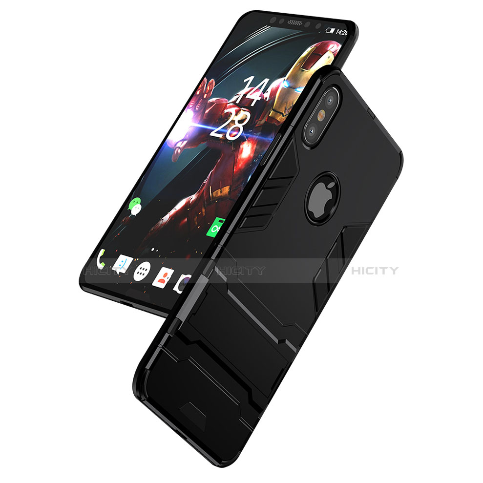 Custodia Silicone e Plastica Opaca con Supporto per Apple iPhone Xs Max Nero