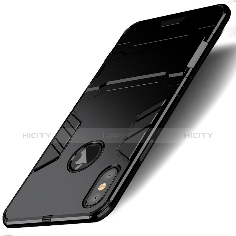 Custodia Silicone e Plastica Opaca con Supporto per Apple iPhone Xs Nero