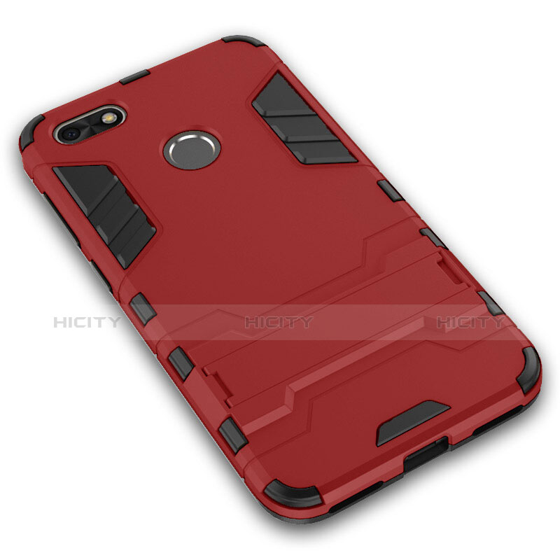 Custodia Silicone e Plastica Opaca con Supporto per Huawei Enjoy 7 Rosso