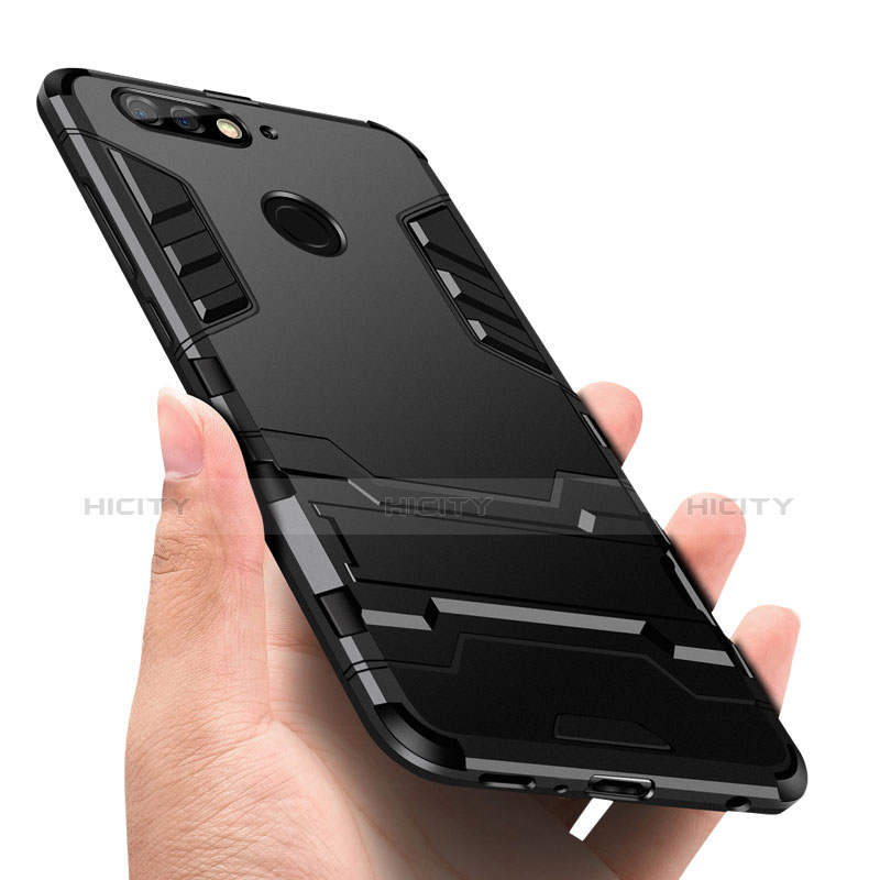 Custodia Silicone e Plastica Opaca con Supporto per Huawei Enjoy 8 Nero