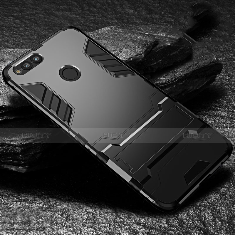 Custodia Silicone e Plastica Opaca con Supporto per Huawei Honor Play 7X Nero