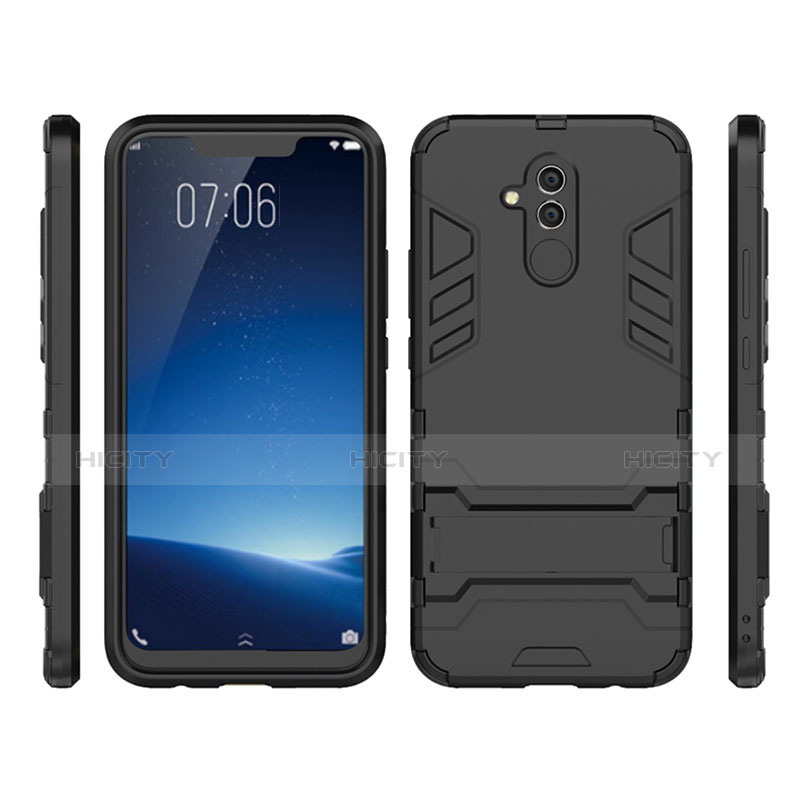 Custodia Silicone e Plastica Opaca con Supporto per Huawei Mate 20 Lite Nero