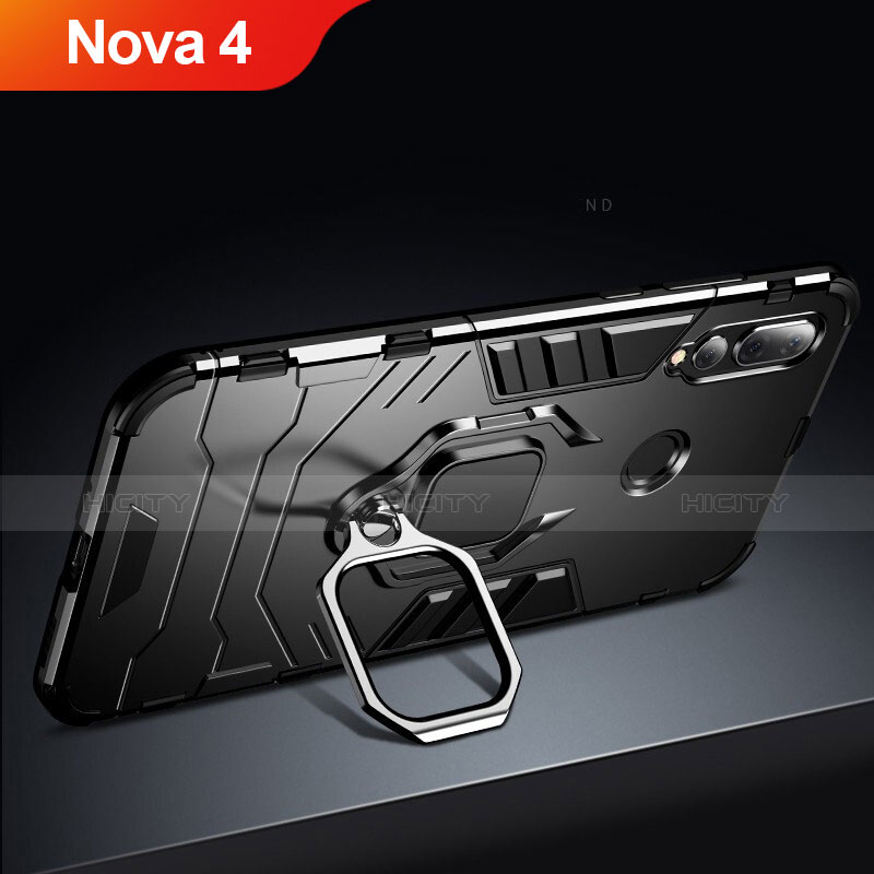 Custodia Silicone e Plastica Opaca con Supporto per Huawei Nova 4 Nero