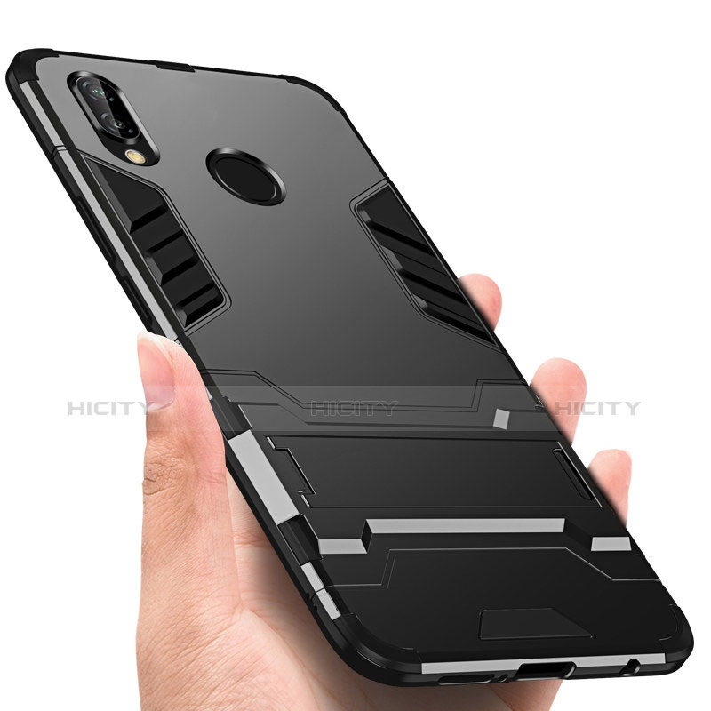 Custodia Silicone e Plastica Opaca con Supporto per Huawei P Smart+ Plus Nero