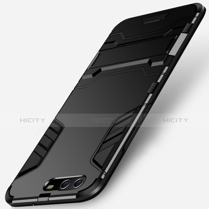 Custodia Silicone e Plastica Opaca con Supporto per Huawei P10 Nero