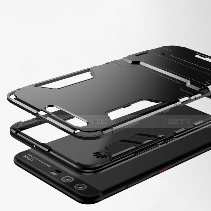 Custodia Silicone e Plastica Opaca con Supporto per Huawei P10 Plus Nero