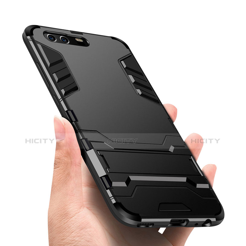 Custodia Silicone e Plastica Opaca con Supporto per Huawei P10 Plus Nero