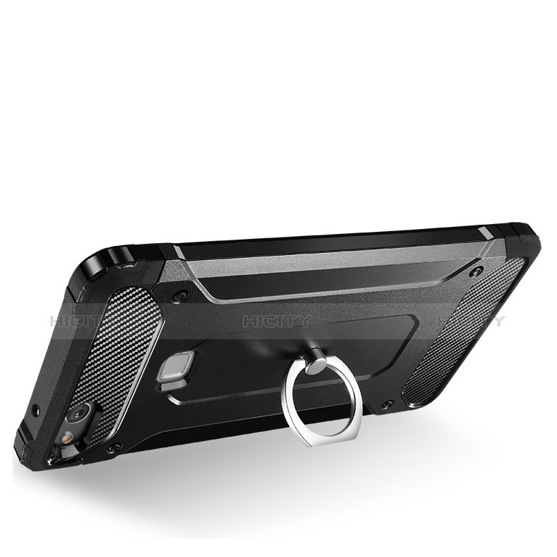 Custodia Silicone e Plastica Opaca con Supporto per Huawei P8 Lite (2017) Nero