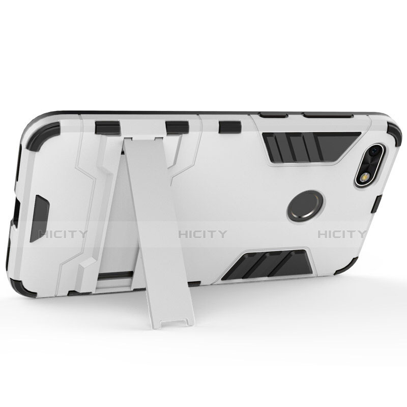 Custodia Silicone e Plastica Opaca con Supporto per Huawei P9 Lite Mini Bianco