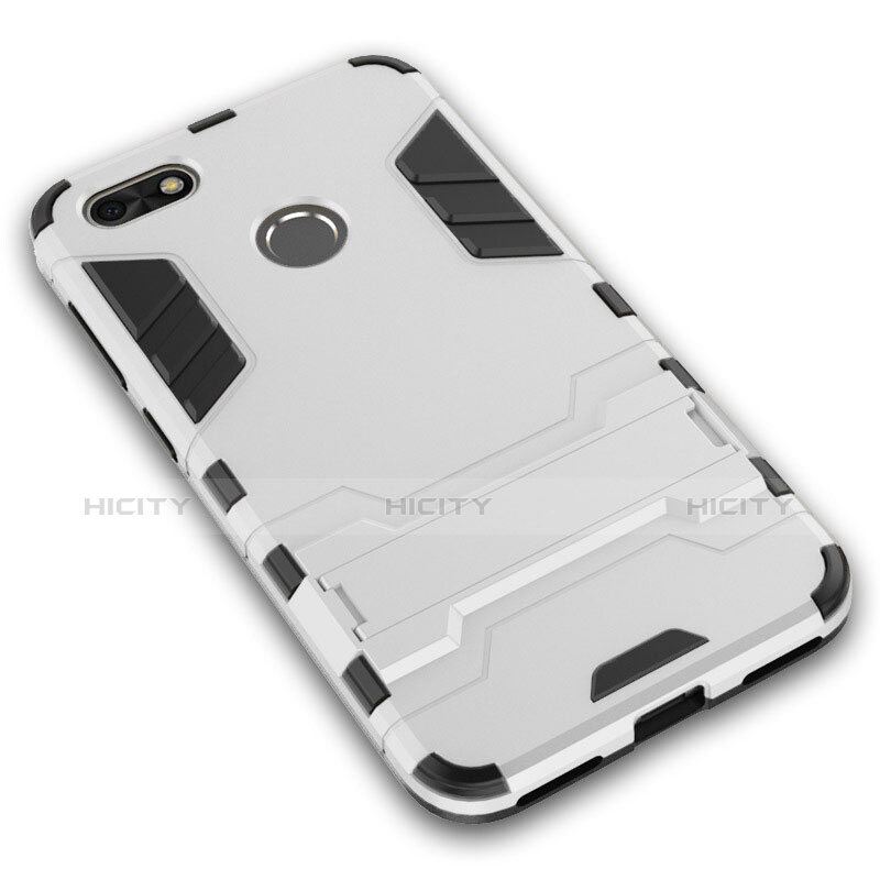 Custodia Silicone e Plastica Opaca con Supporto per Huawei P9 Lite Mini Bianco