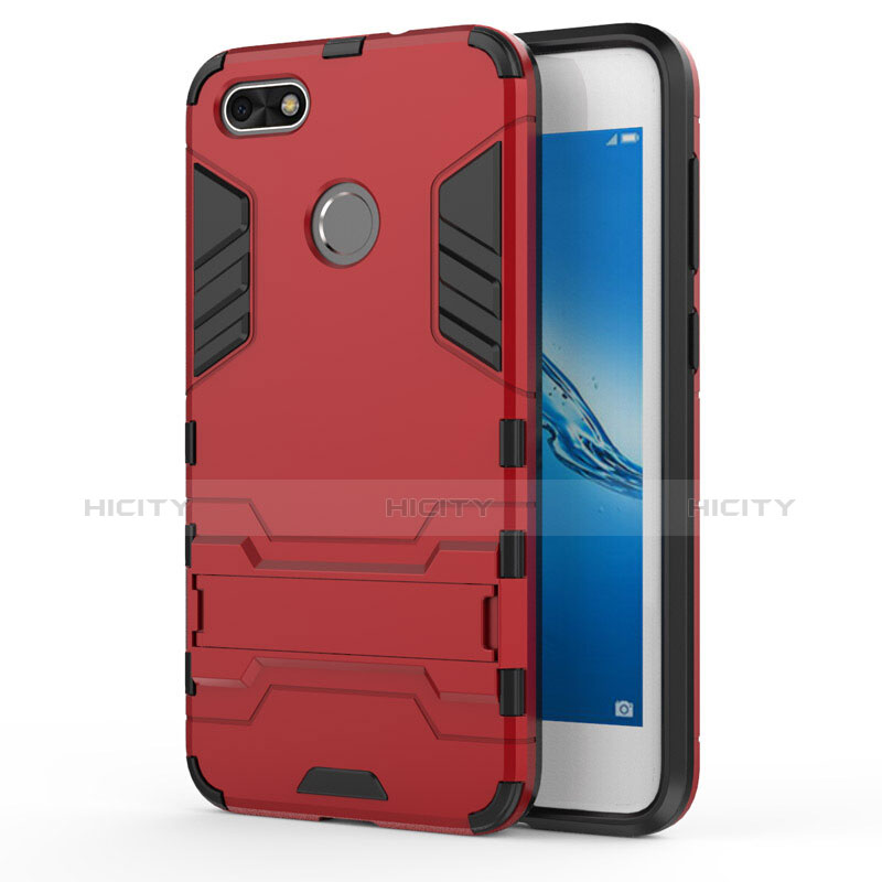 Custodia Silicone e Plastica Opaca con Supporto per Huawei P9 Lite Mini Rosso