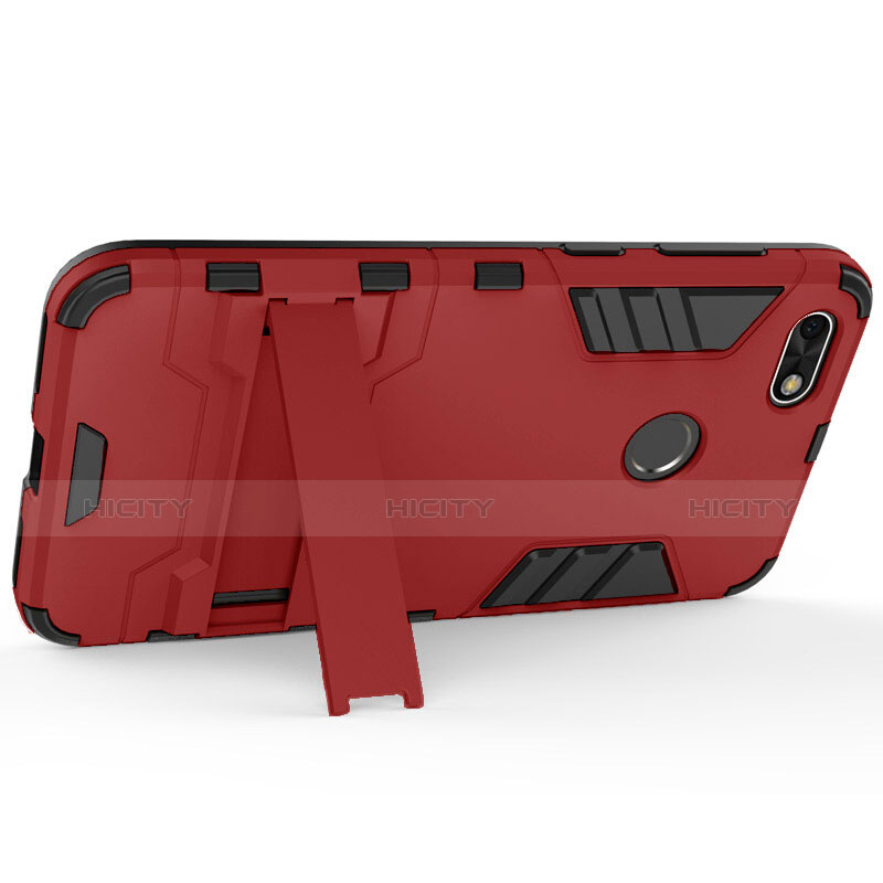 Custodia Silicone e Plastica Opaca con Supporto per Huawei P9 Lite Mini Rosso