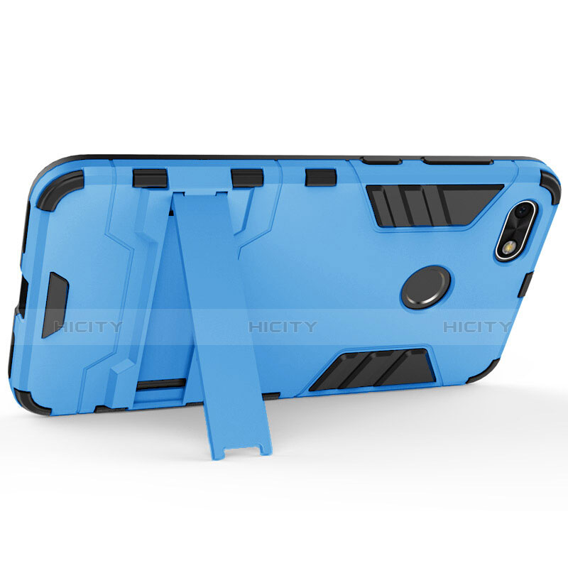 Custodia Silicone e Plastica Opaca con Supporto per Huawei Y6 Pro (2017) Blu