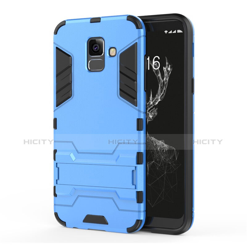 Custodia Silicone e Plastica Opaca con Supporto per Samsung Galaxy A6 (2018) Blu