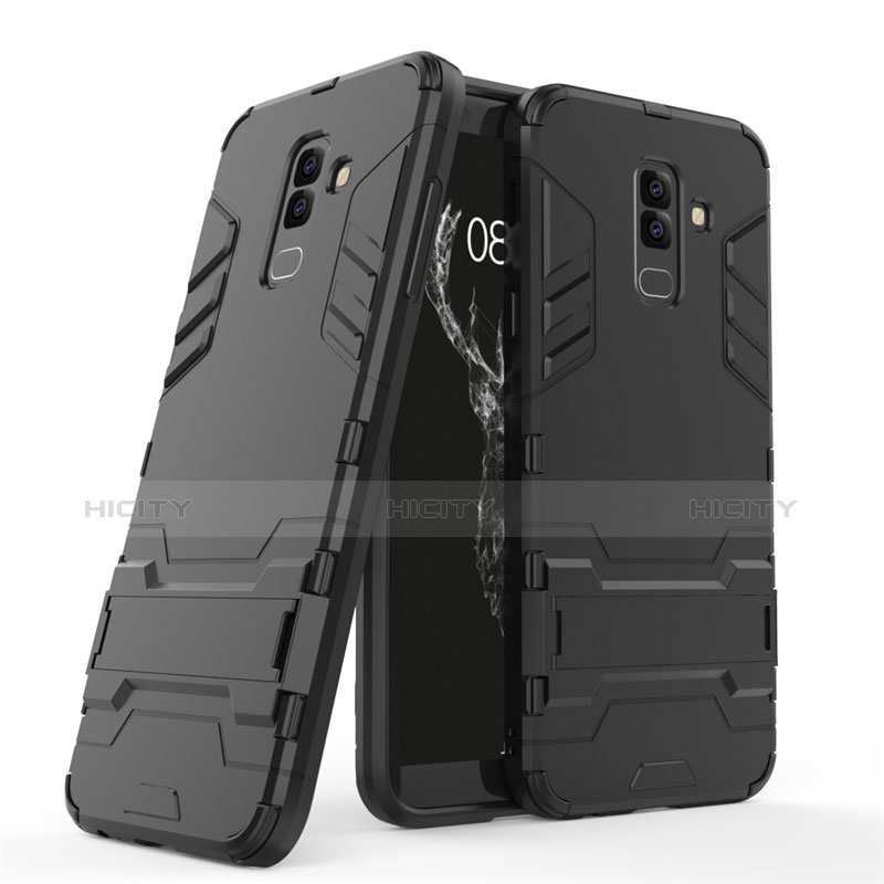 Custodia Silicone e Plastica Opaca con Supporto per Samsung Galaxy A6 Plus (2018) Nero