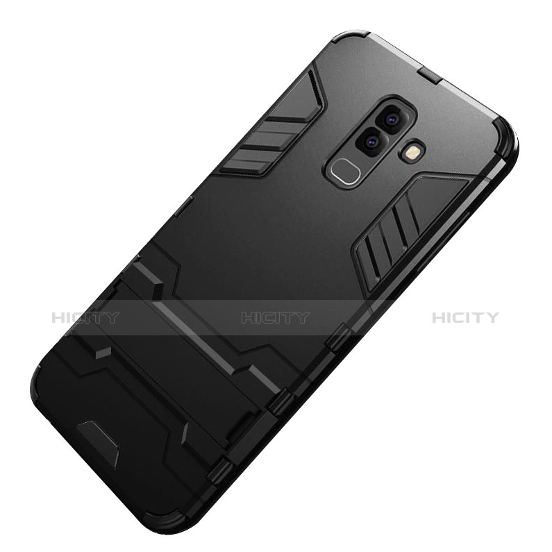 Custodia Silicone e Plastica Opaca con Supporto per Samsung Galaxy A6 Plus (2018) Nero