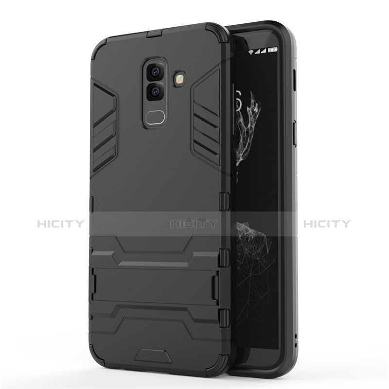 Custodia Silicone e Plastica Opaca con Supporto per Samsung Galaxy A6 Plus (2018) Nero