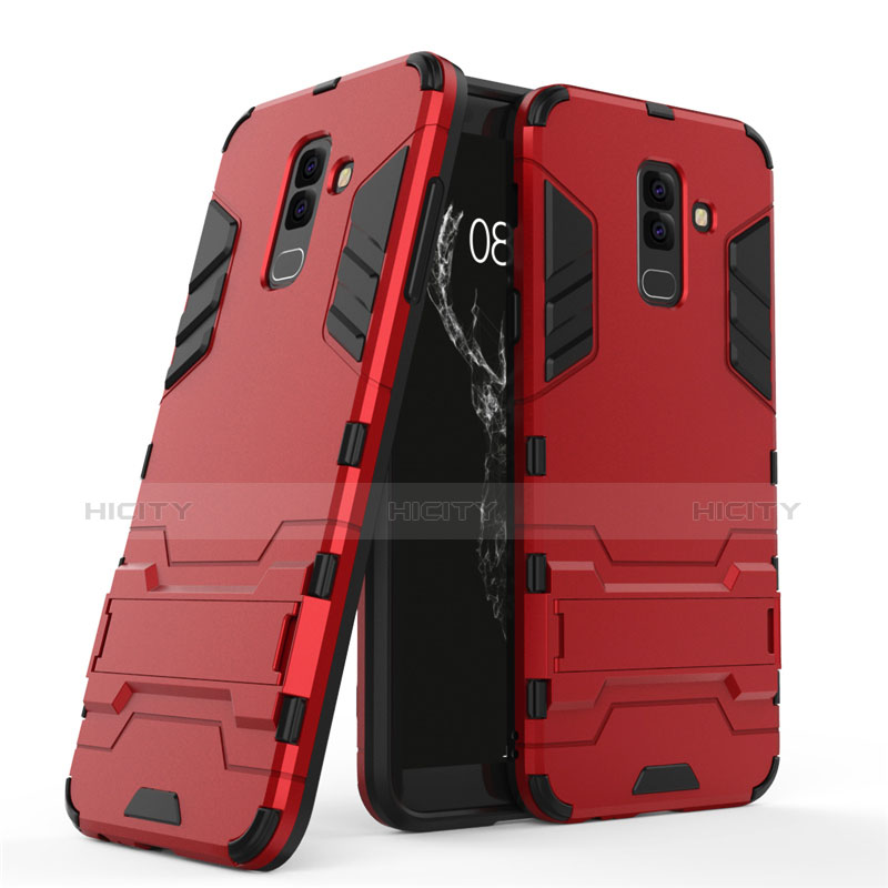 Custodia Silicone e Plastica Opaca con Supporto per Samsung Galaxy A6 Plus (2018) Rosso