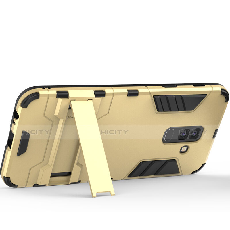 Custodia Silicone e Plastica Opaca con Supporto per Samsung Galaxy A6 Plus Oro