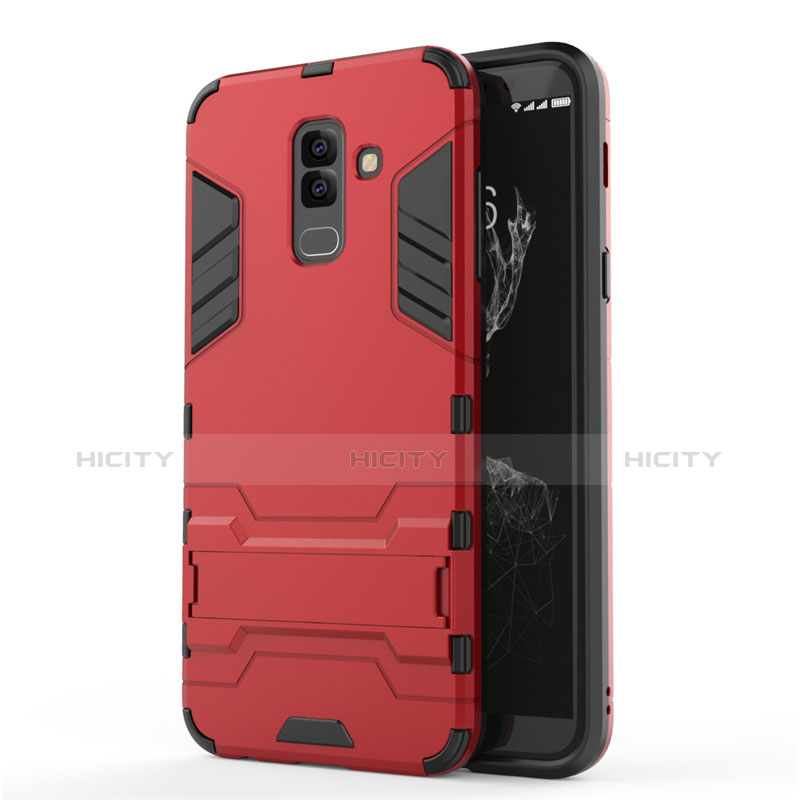 Custodia Silicone e Plastica Opaca con Supporto per Samsung Galaxy A6 Plus Rosso