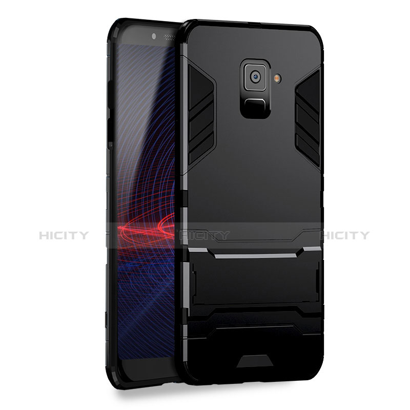 Custodia Silicone e Plastica Opaca con Supporto per Samsung Galaxy A8 (2018) A530F Nero