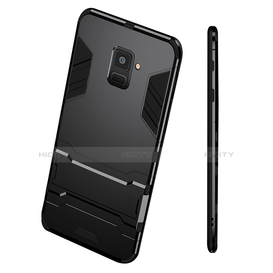 Custodia Silicone e Plastica Opaca con Supporto per Samsung Galaxy A8 (2018) A530F Nero