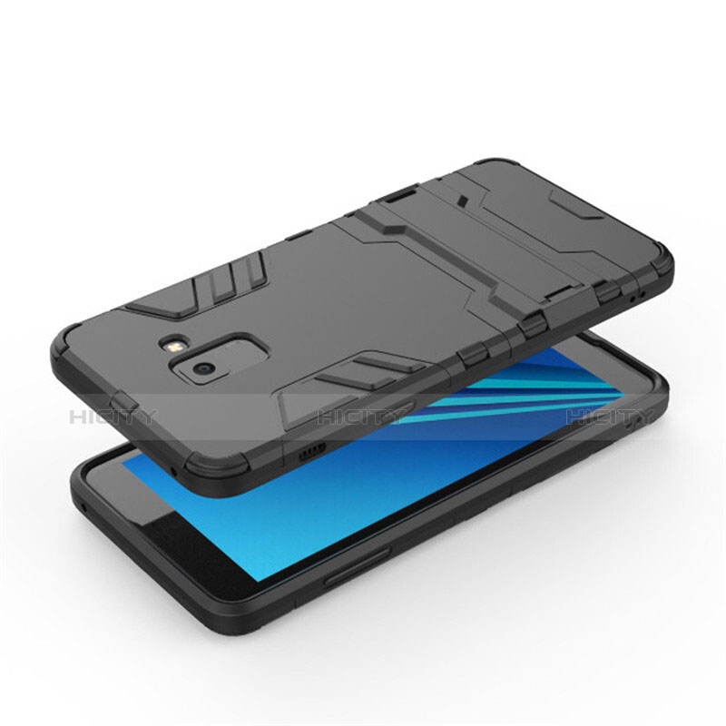 Custodia Silicone e Plastica Opaca con Supporto per Samsung Galaxy A8+ A8 Plus (2018) A730F Nero
