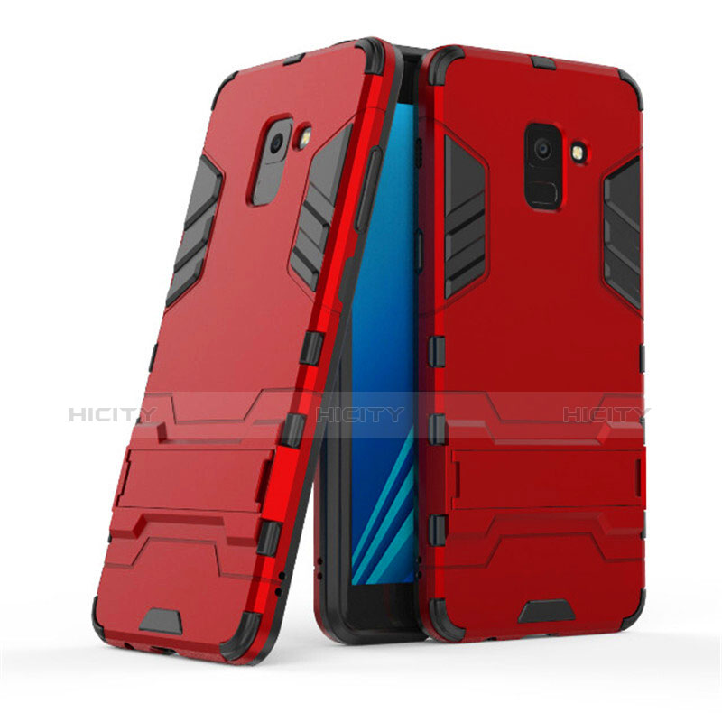 Custodia Silicone e Plastica Opaca con Supporto per Samsung Galaxy A8+ A8 Plus (2018) A730F Rosso