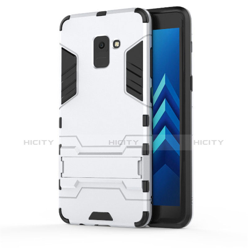 Custodia Silicone e Plastica Opaca con Supporto per Samsung Galaxy A8+ A8 Plus (2018) Duos A730F Bianco