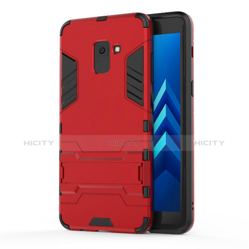 Custodia Silicone e Plastica Opaca con Supporto per Samsung Galaxy A8+ A8 Plus (2018) Duos A730F Rosso