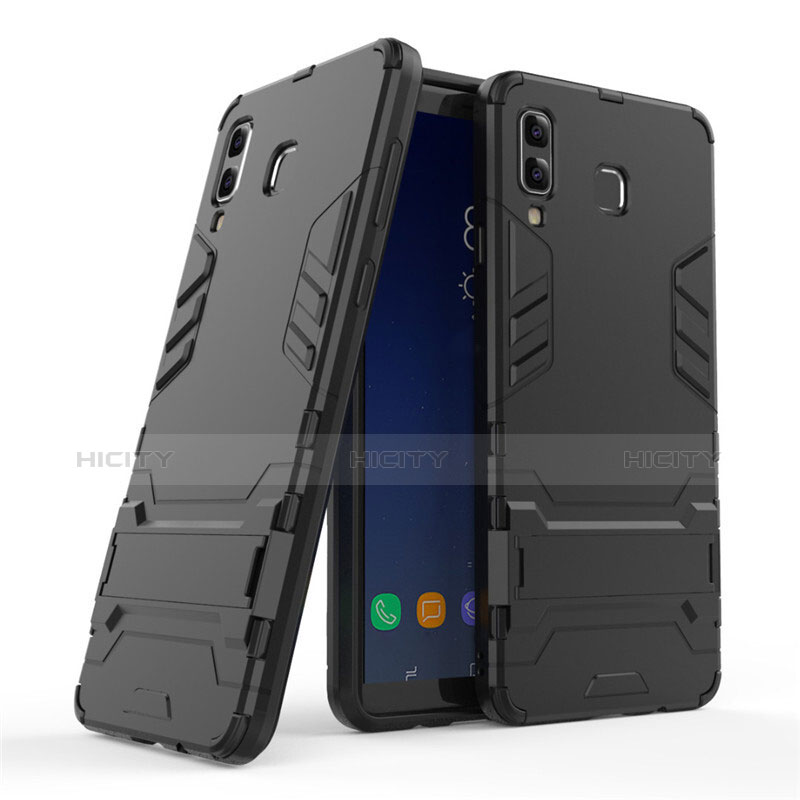 Custodia Silicone e Plastica Opaca con Supporto per Samsung Galaxy A8 Star Nero