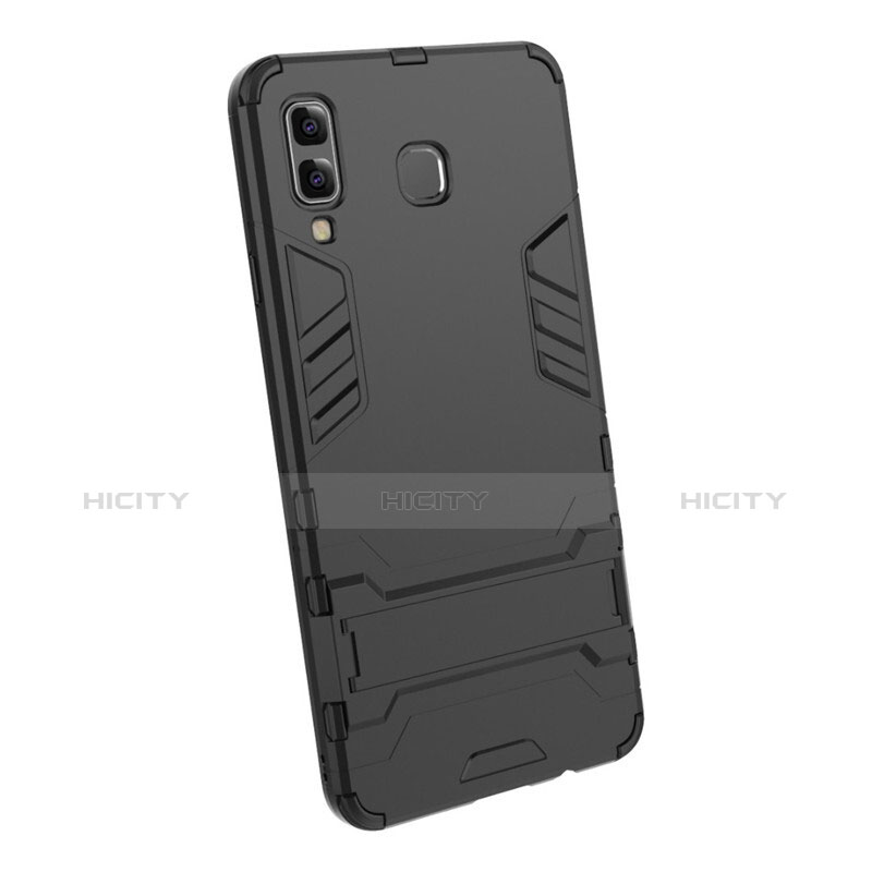 Custodia Silicone e Plastica Opaca con Supporto per Samsung Galaxy A9 Star SM-G8850 Nero