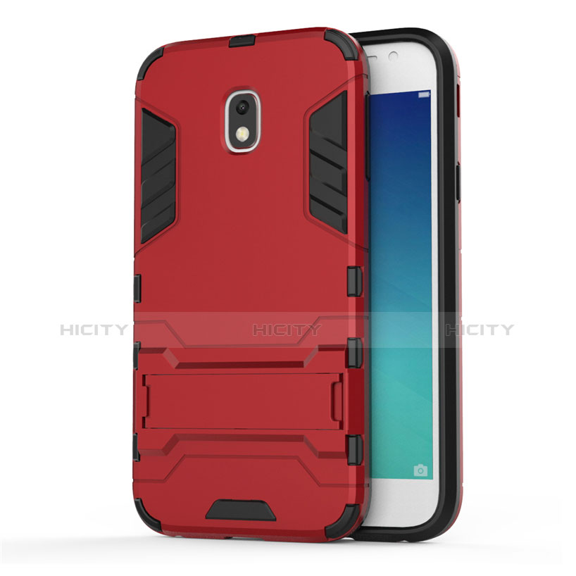 Custodia Silicone e Plastica Opaca con Supporto per Samsung Galaxy J3 (2017) J330F DS Rosso