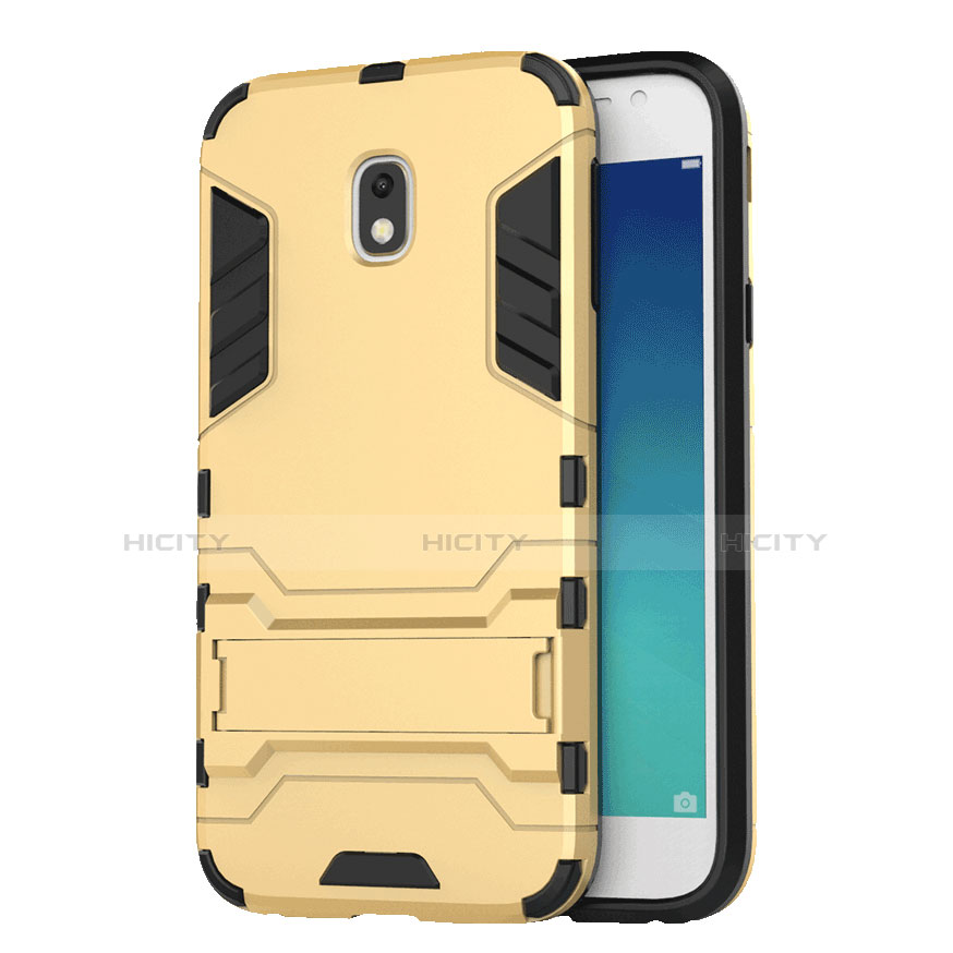 Custodia Silicone e Plastica Opaca con Supporto per Samsung Galaxy J3 Pro (2017) Oro
