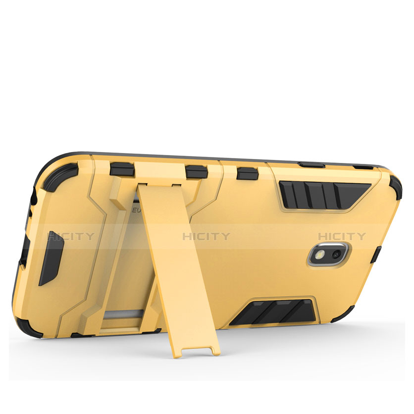 Custodia Silicone e Plastica Opaca con Supporto per Samsung Galaxy J3 Pro (2017) Oro