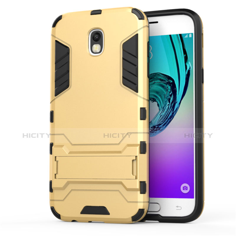 Custodia Silicone e Plastica Opaca con Supporto per Samsung Galaxy J5 (2017) Duos J530F Oro