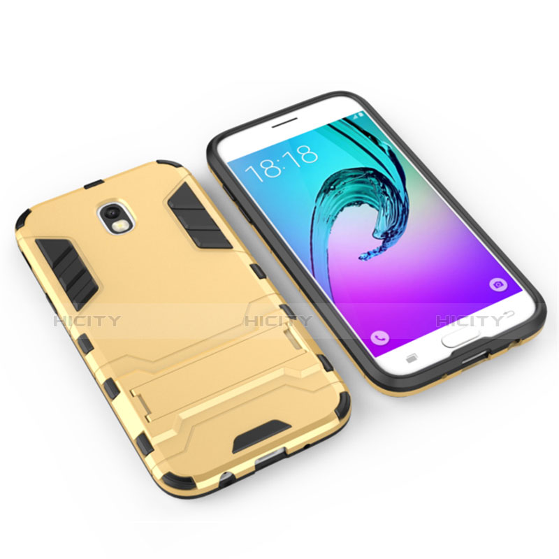 Custodia Silicone e Plastica Opaca con Supporto per Samsung Galaxy J5 (2017) Duos J530F Oro