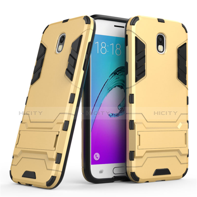 Custodia Silicone e Plastica Opaca con Supporto per Samsung Galaxy J5 (2017) SM-J750F Oro