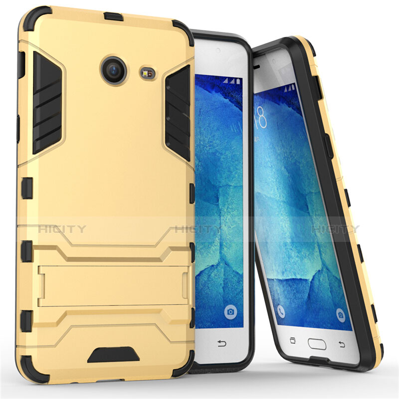 Custodia Silicone e Plastica Opaca con Supporto per Samsung Galaxy J5 (2017) Version Americaine Oro